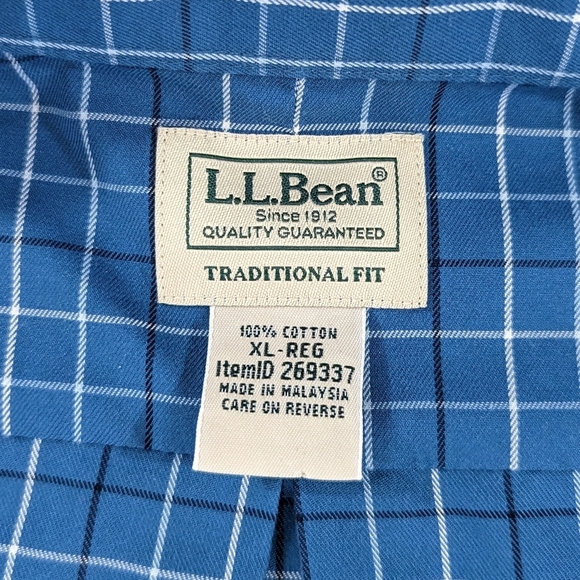 L.L. Bean Dress Shirt Men's XL Extra Large Blue White Checkered Traditional Fit - Picture 5 of 7